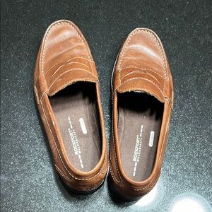 Rockport Brown Leather Slip-On Loafers with Grain Texture